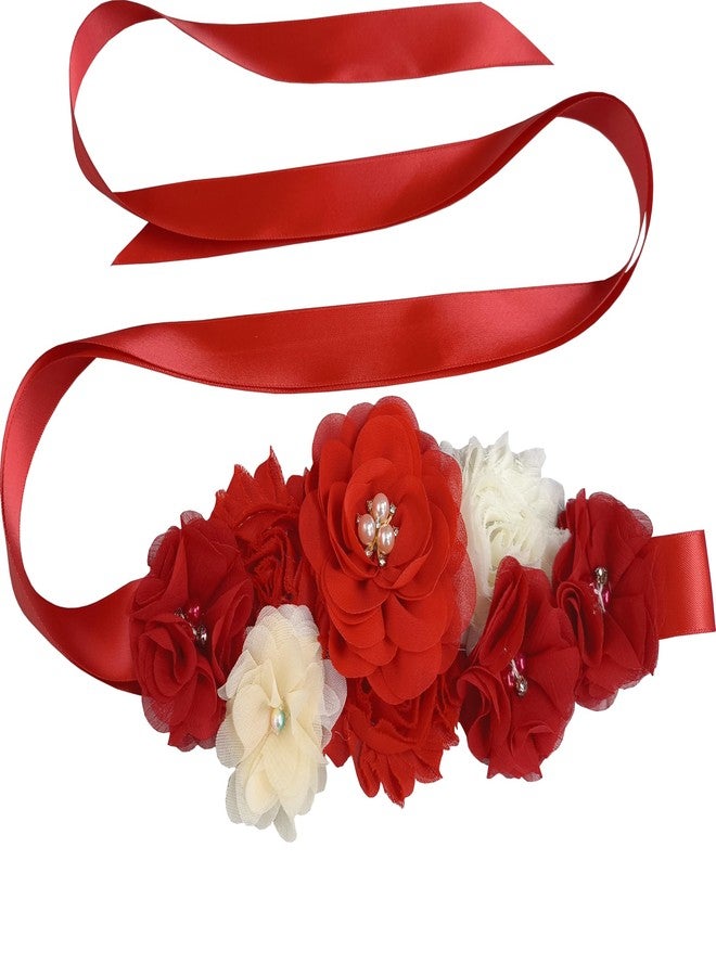 Oyabridal Wedding Bride Belt Floral Sash Belts for Maternity Dresses Floral Belt Sash Girls Women Baby Shower (Red) - Image 1